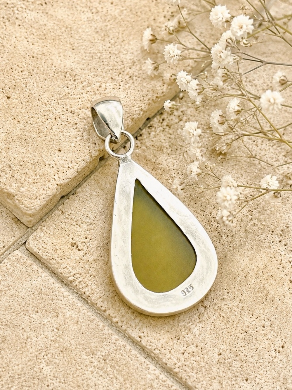 Natural Teardrop Yellow Onyx Gemstone 925 Sterling Silver 2.2” Pendant - Picture 6 of 6